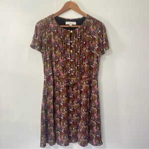 Loft Safari Floral Print Scandi Girl Boho Mini Dress Tie Waist Size S